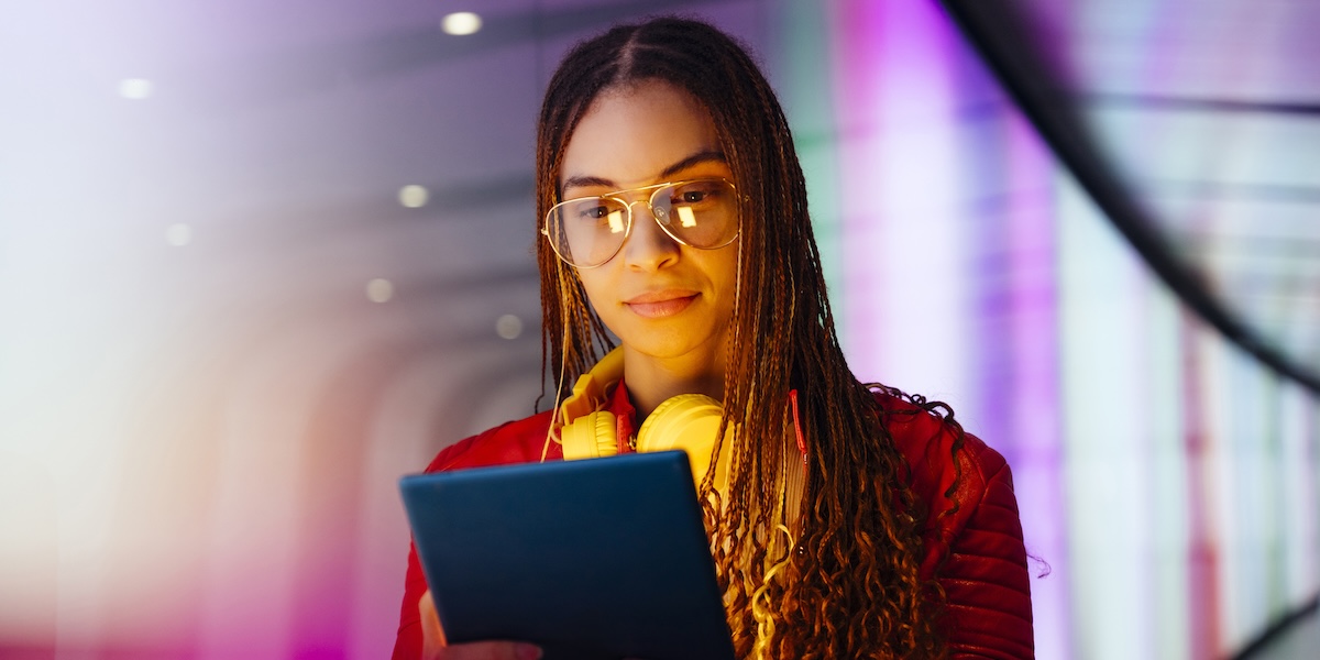 Woman looking at ipad