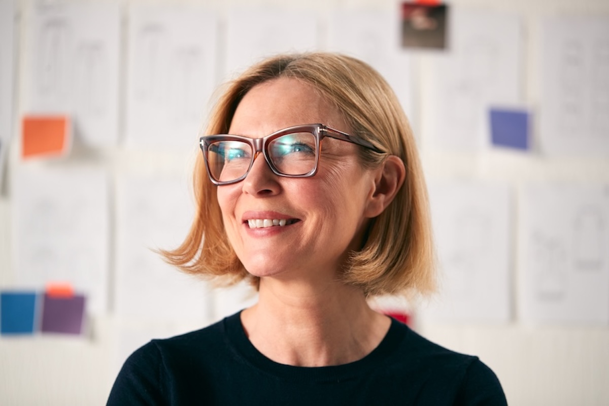 Woman with blonde hair smiling