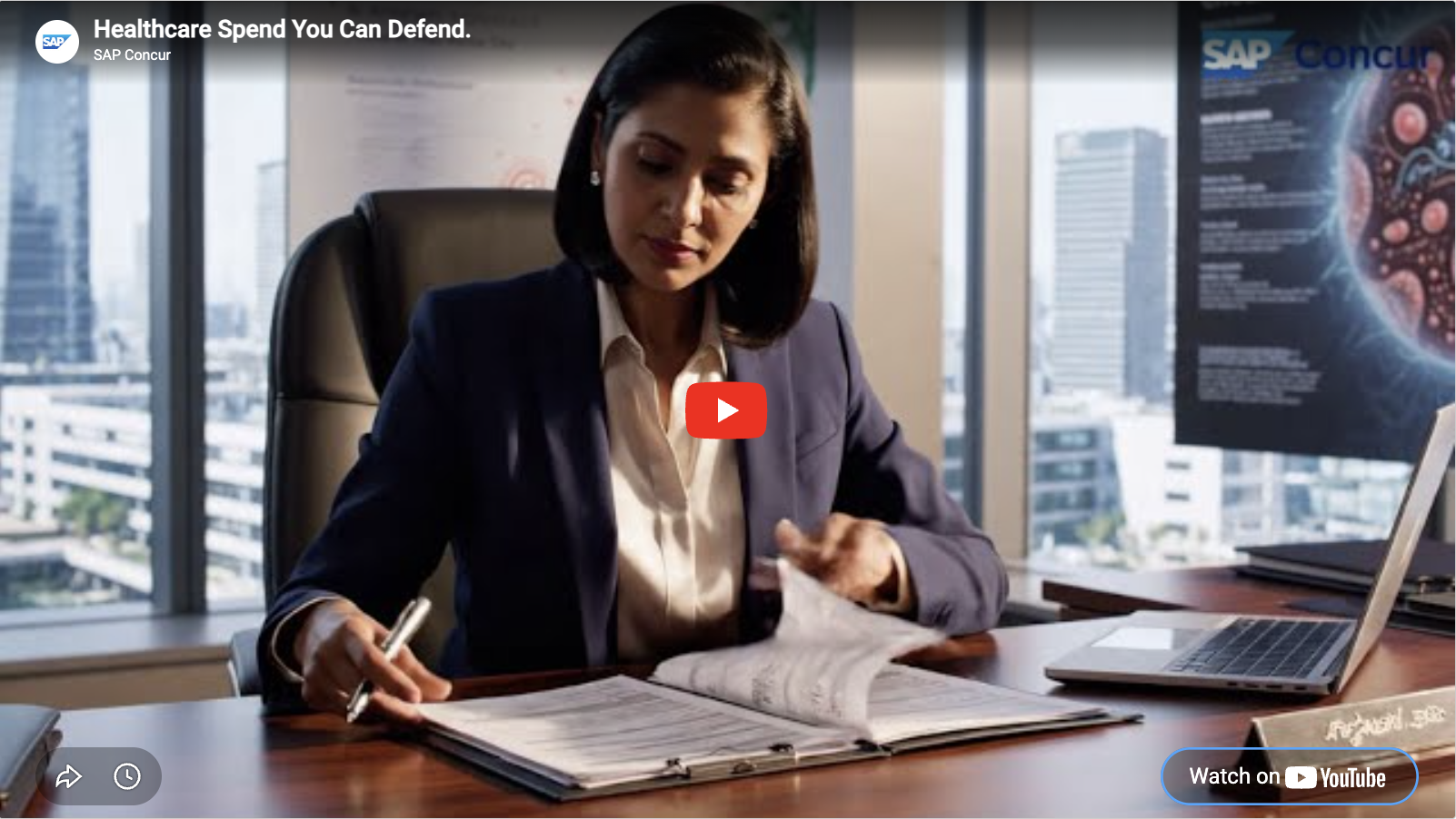 Lady looking at expense reports at her desk