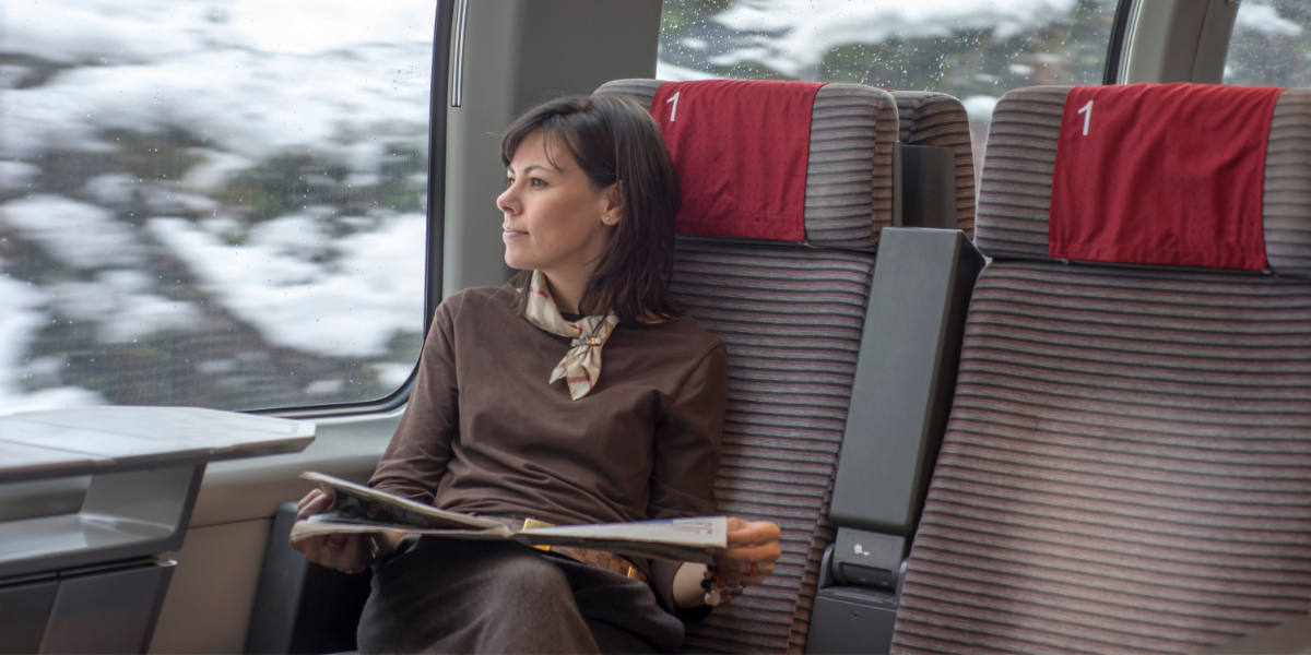 a business leader on a train