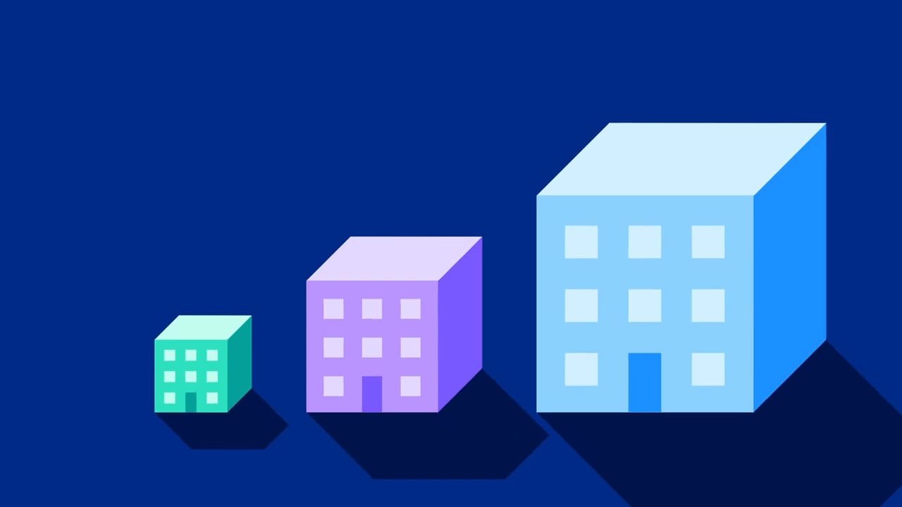 Video screenshot of three buildings