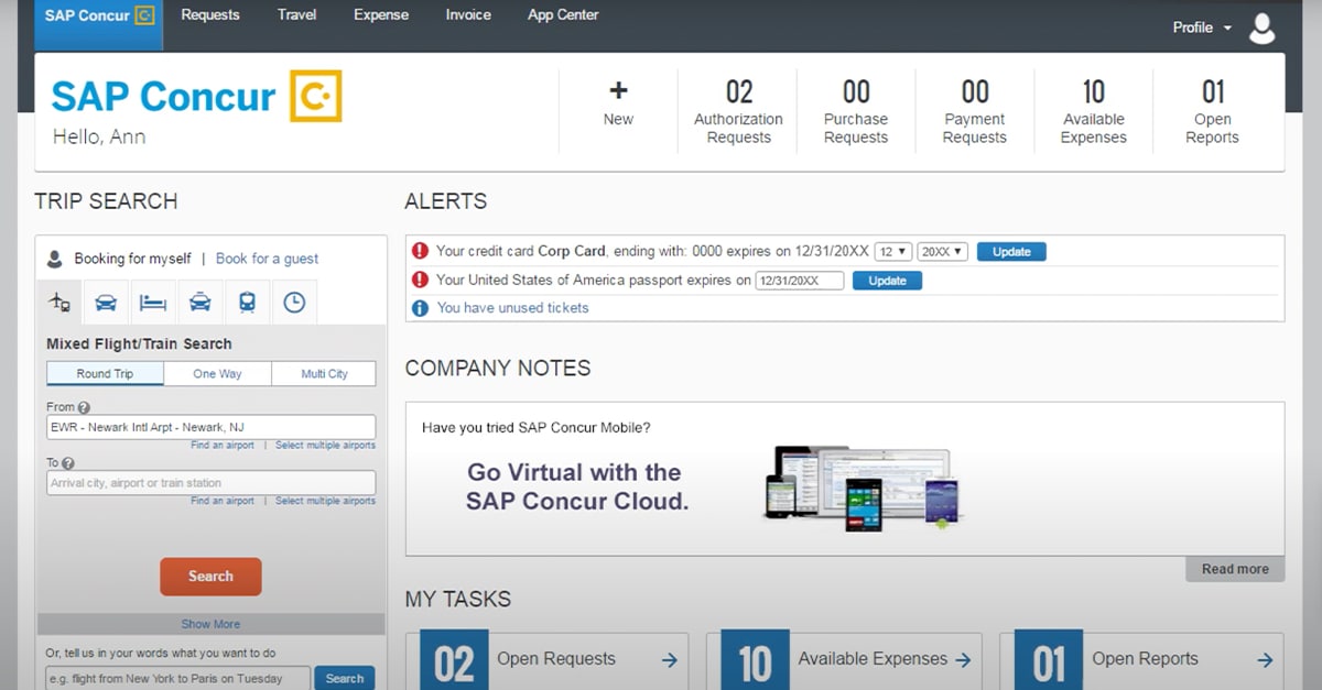 Concur Travel demo screenshot
