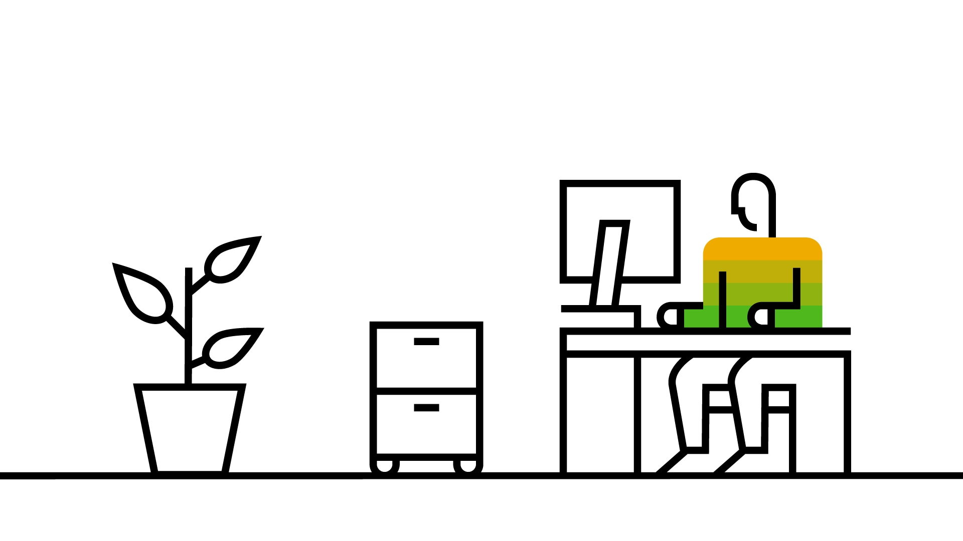 Illustration of person at desk in office
