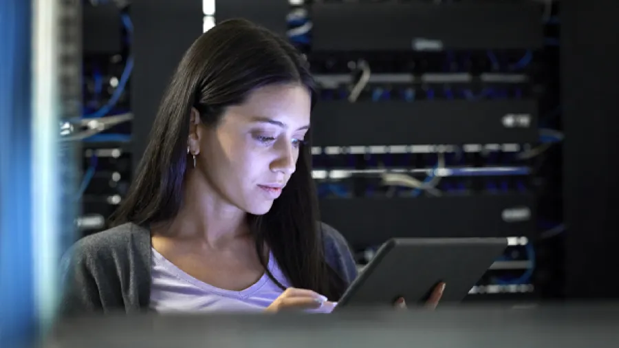 Woman working on tablet