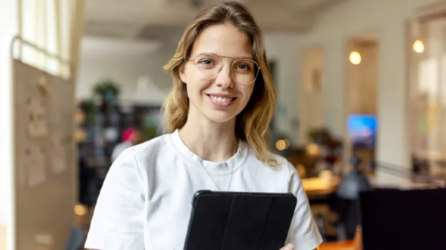 business professional using tablet