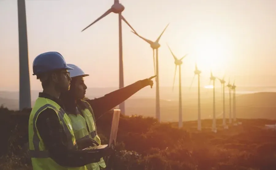 energy specialist next to windmills