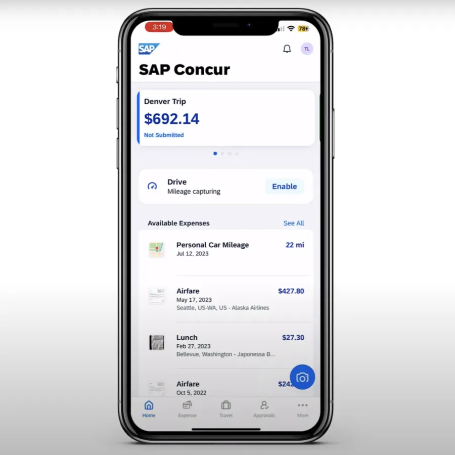 Concur Expense mobile screenshot