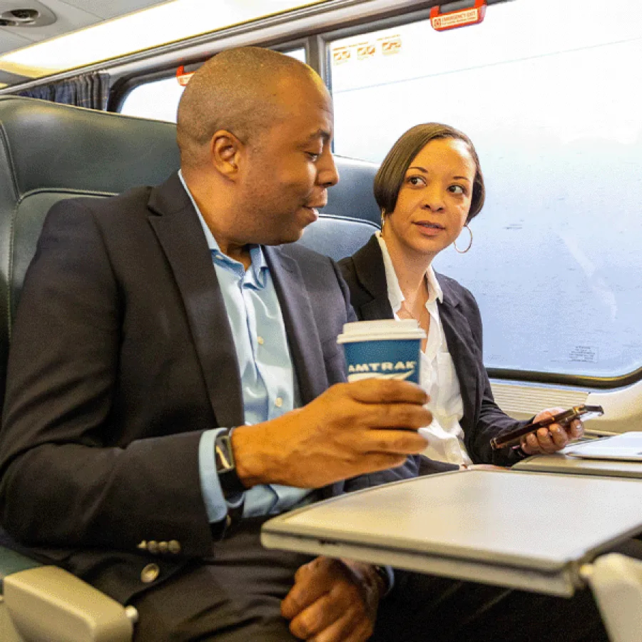 Passengers riding an Amtrak train