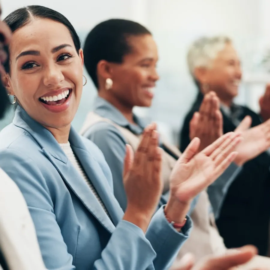 stock photo of a group of employees celebrating