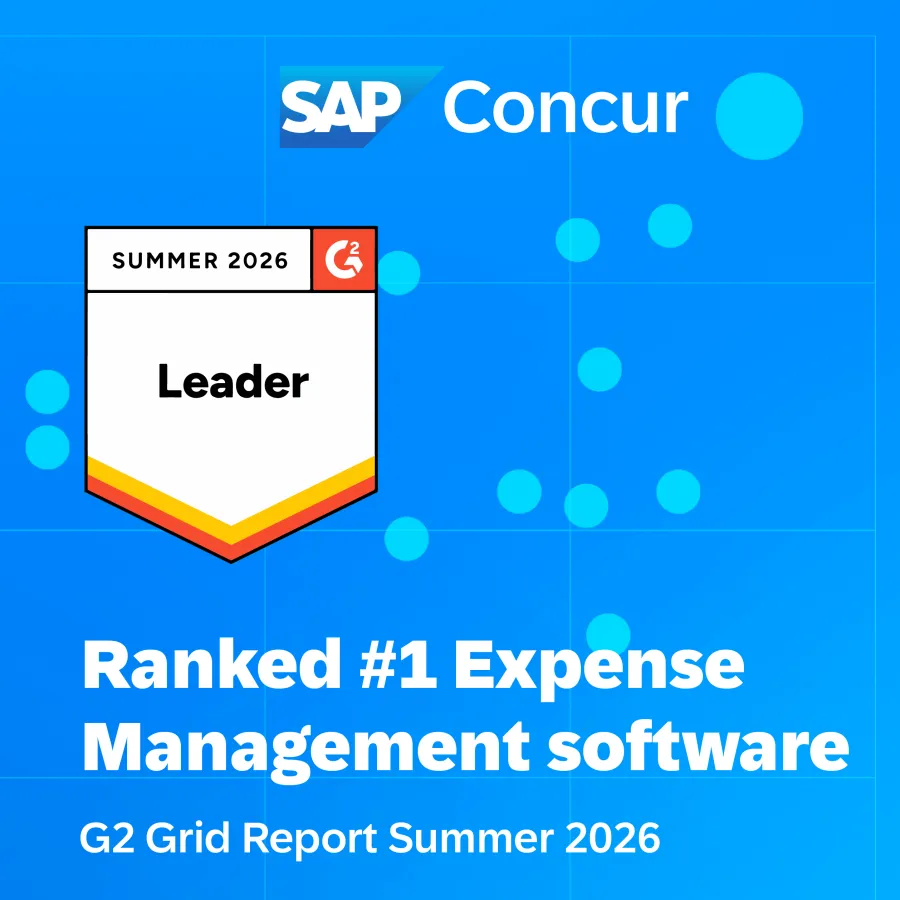 Visual of SAP Concur placed in upper right quadrant of G2 Summer 2026 Expense Management Grid Report