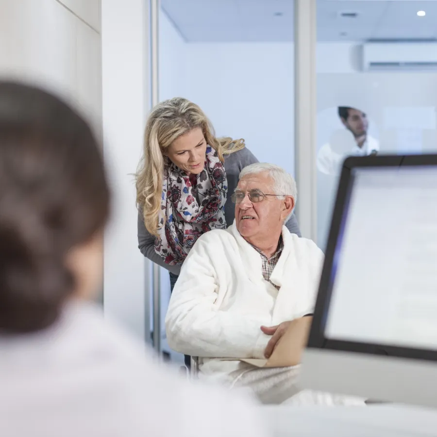 healthcare patient and couple waiting on technician results 